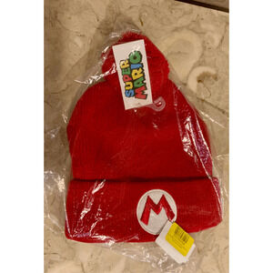 Nintendo Super Mario Bros. M" Logo Beanie Knit Hat ~ Red Ribbed